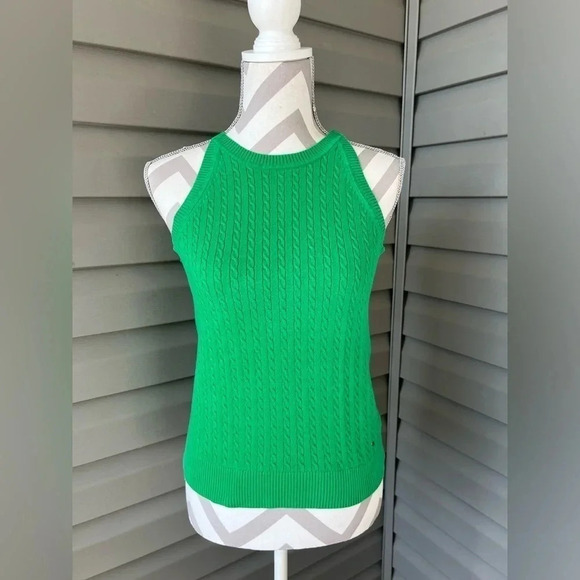 Tommy Hilfiger Green Sleeveless Cable Halter Sweater Women’s Sz M - Picture 1 of 10